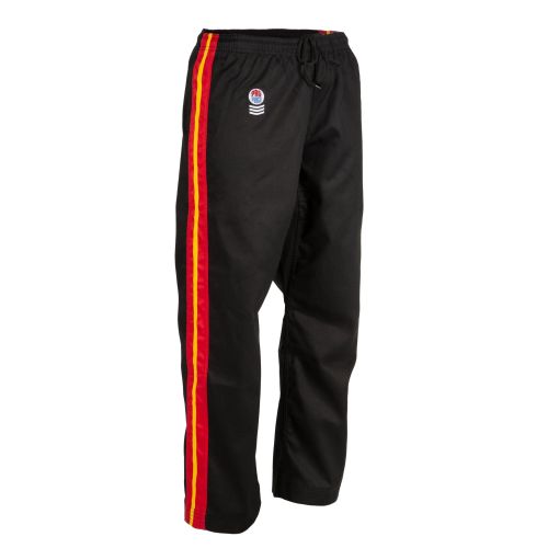 ProForce Sport® Flame Demo Karate Pants - Black w/ Yellow & Red Stripe w/Side Pockets