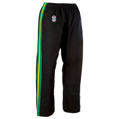 ProForce Sport® Demo Karate Pants Black w/Green & Yellow Stripes w/ Side Pockets