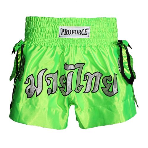 ProForce Sport® Angel Wing Muay Thai Shorts w/Neon Green Bows