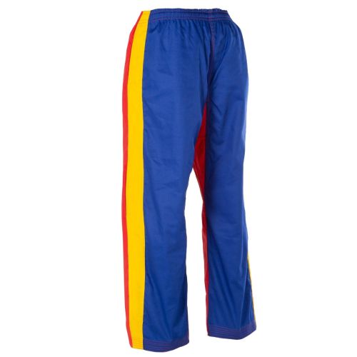 ProForce Sport® Demo Karate Pants Red & Blue w/Yellow Stripe w/ Side Pockets